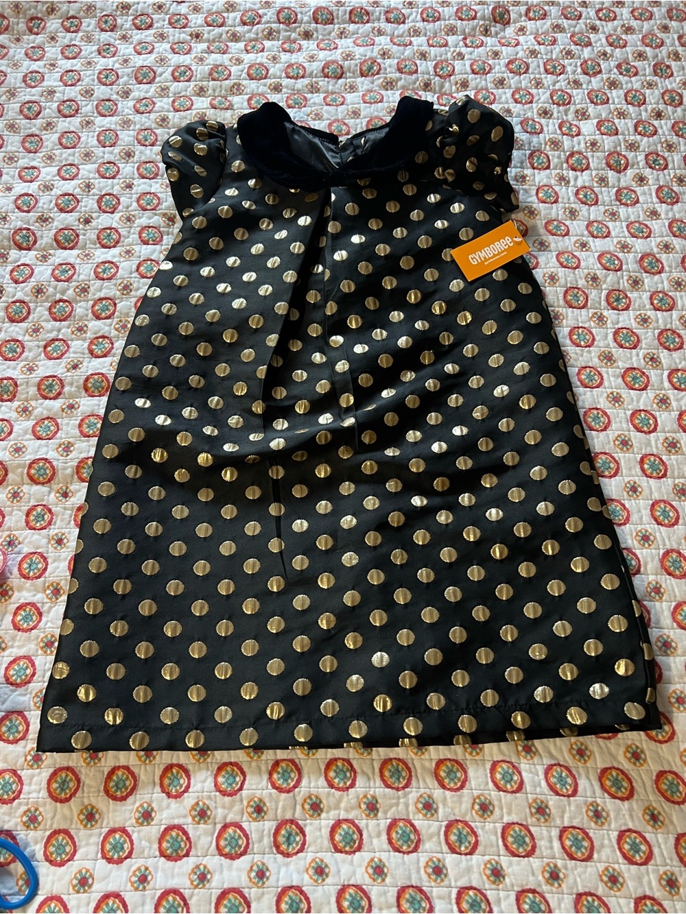 NWT Gymboree Black Metallic Gold Polka Dot Velvet Collar Girl’s size 7 Dress